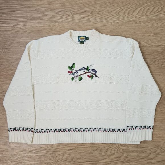 Cabelas Sweater Womens XL Chunky Knit Embroidered With Birds Vintage 90's - Picture 2 of 12